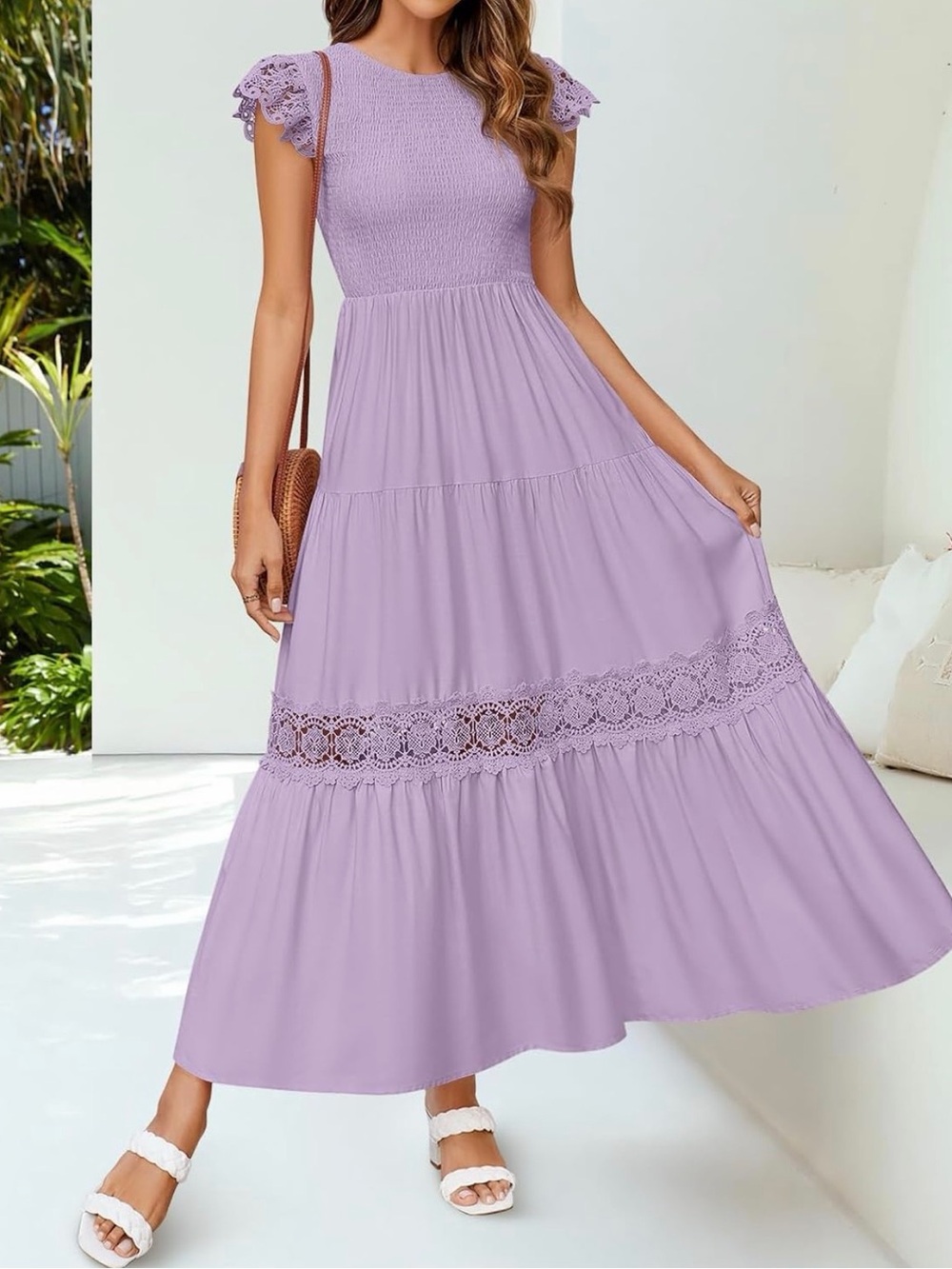 Lavender Crochet-Trim Maxi Skirt by
